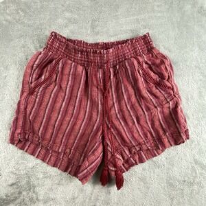 Briggs Shorts Women Small 24x4 Red Striped Linen Blend Elastic Waist Tasseled